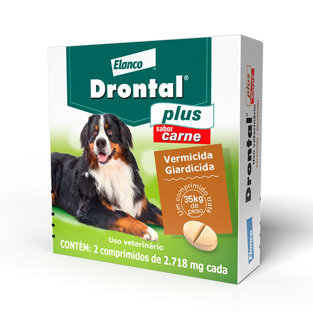 Vermífugo Drontal Plus Para Cães de 35kg Elanco Sabor Carne 2 Comprimidos