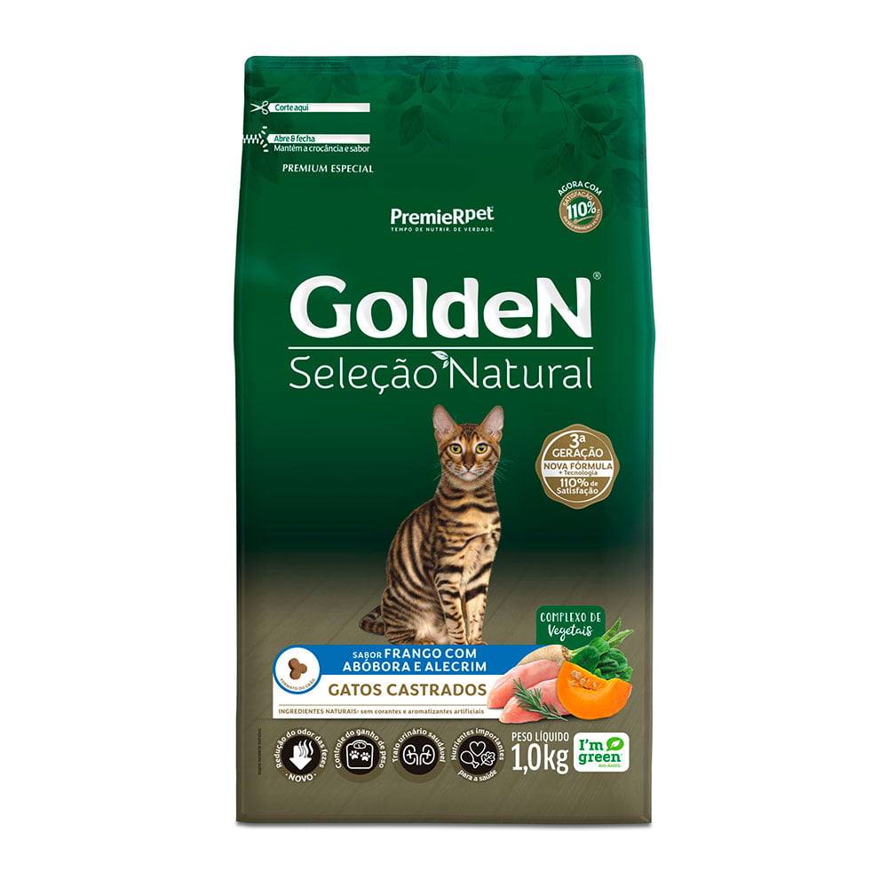 Ração Golden Seleção Natural Gatos Adultos Castrados Frango com Abóbora e Alecrim 1kg