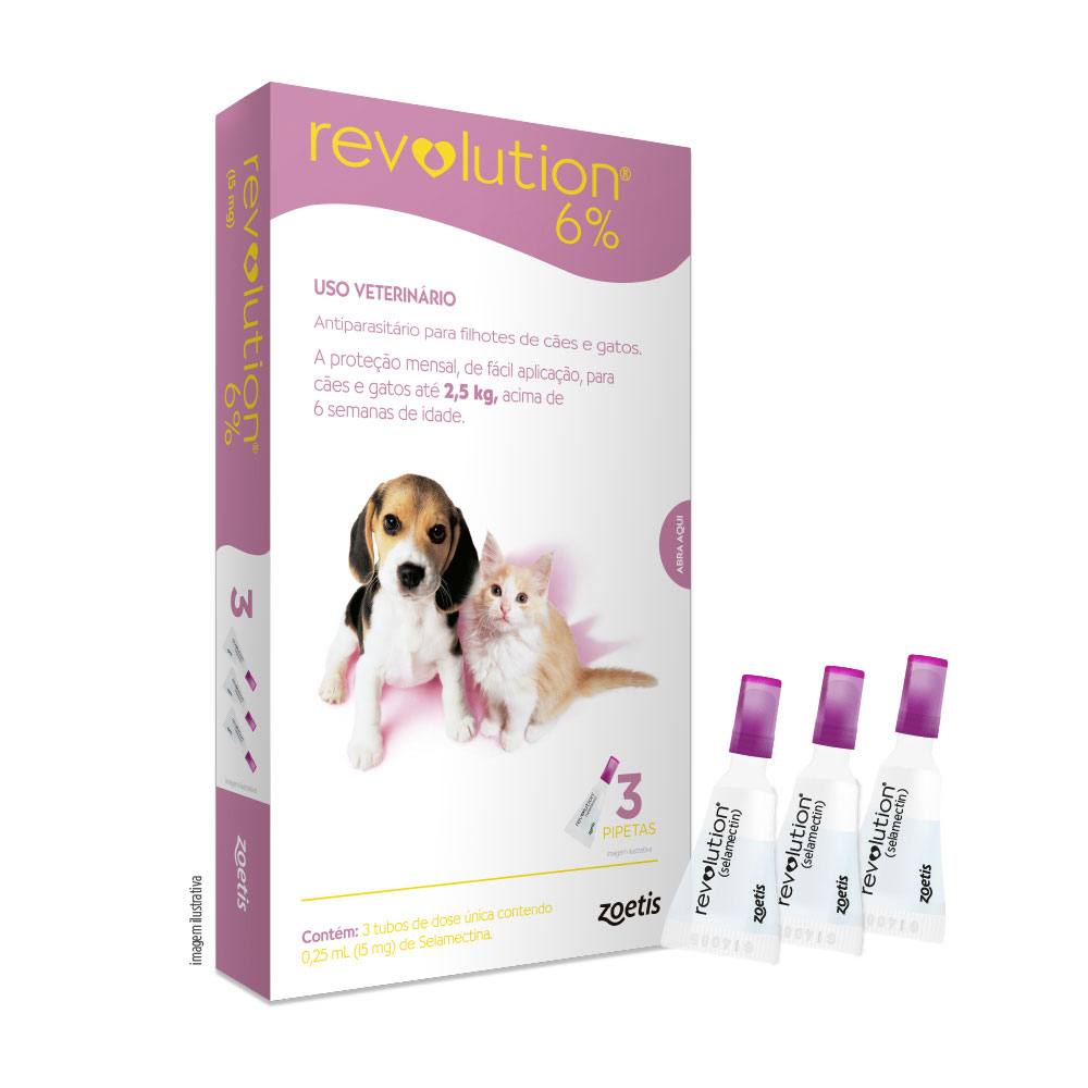 Antipulgas Revolution 6% Para Cães e Gatos Filhotes até 2,5kg - 3 Pipetas
