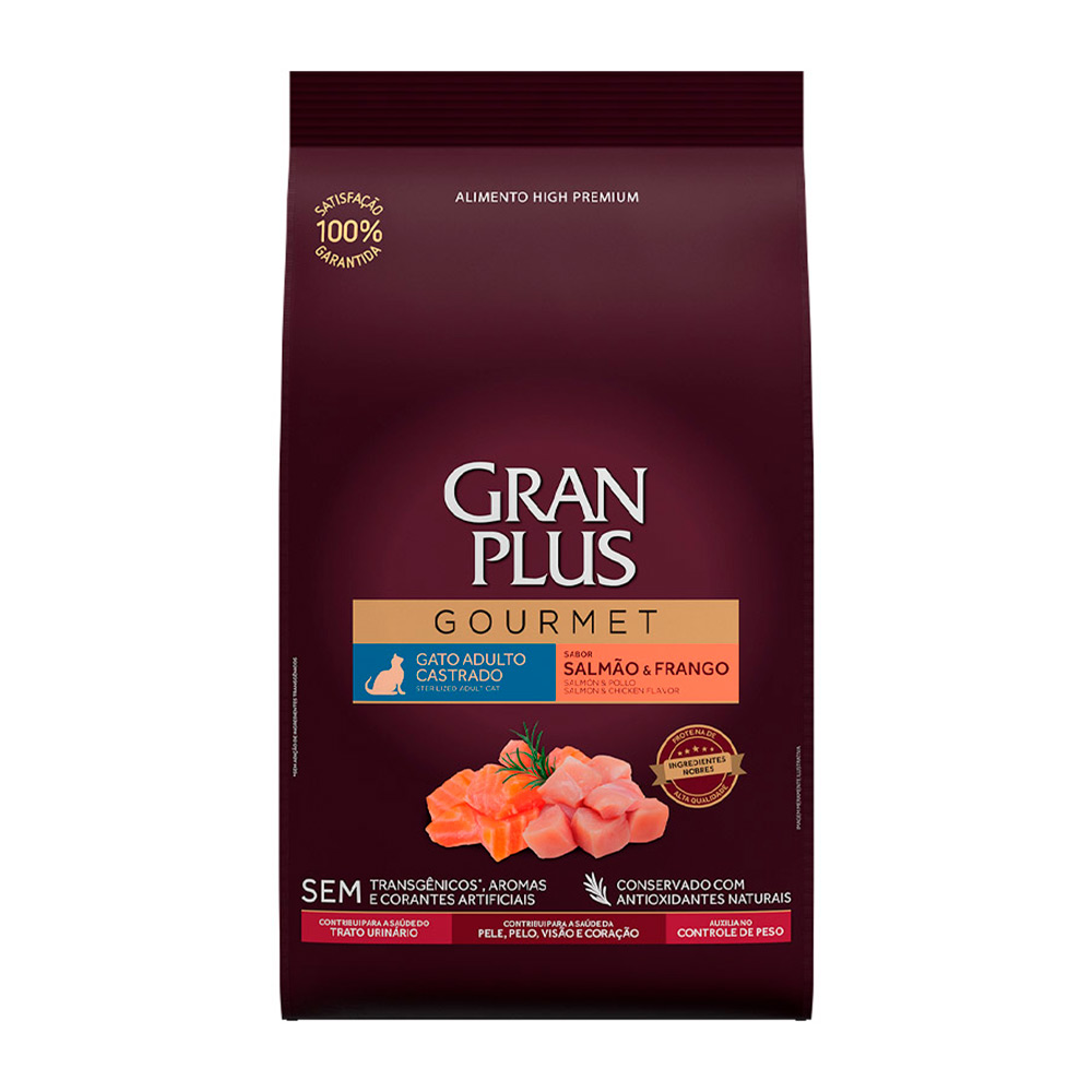 Ração GranPlus Gourmet Para Gatos Castrados Sabor Salmão e Frango - 3kg