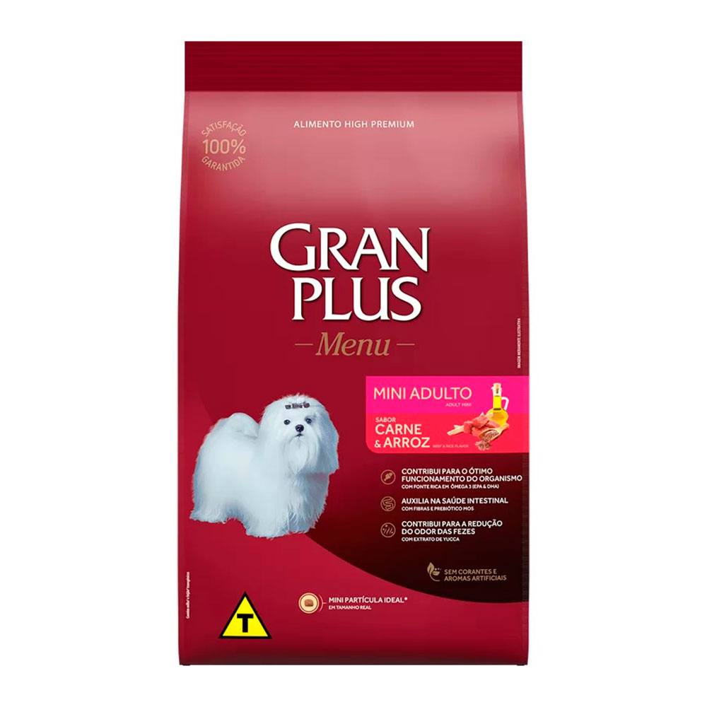 Ração GranPlus Menu Para Cães Adultos Porte Mini Sabor Carne e Arroz - 3kg