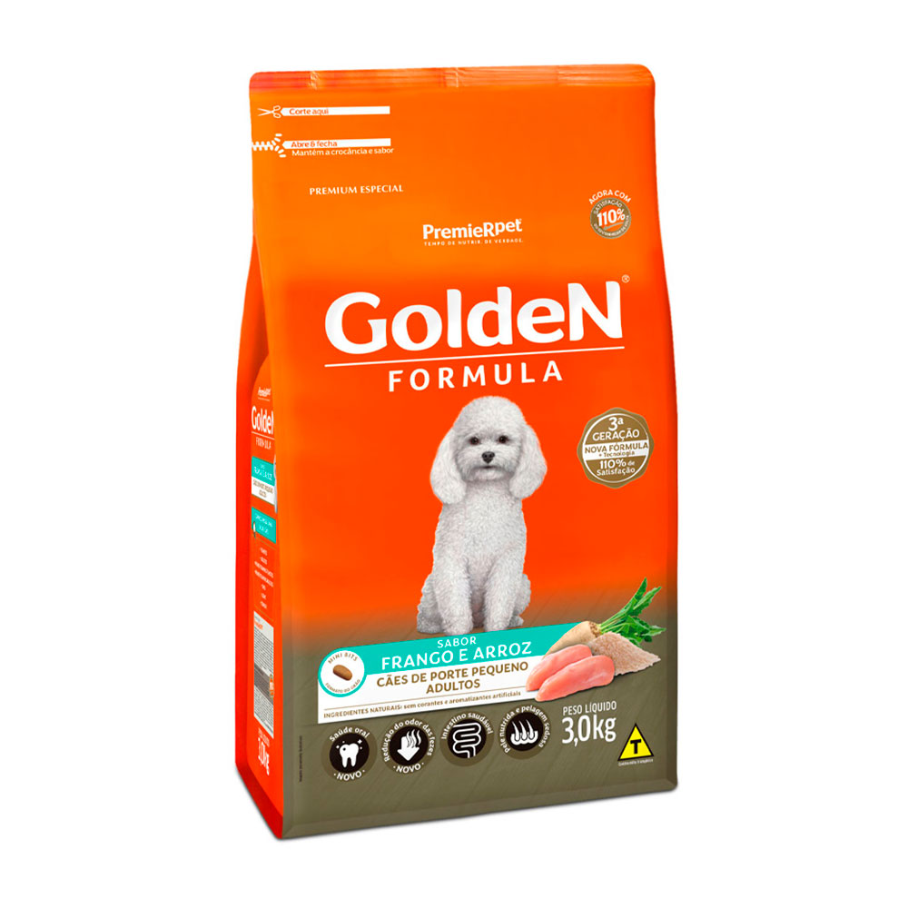 Ração Golden Fórmula Mini Bits Cães Adultos Porte Pequeno Frango e Arroz 3kg