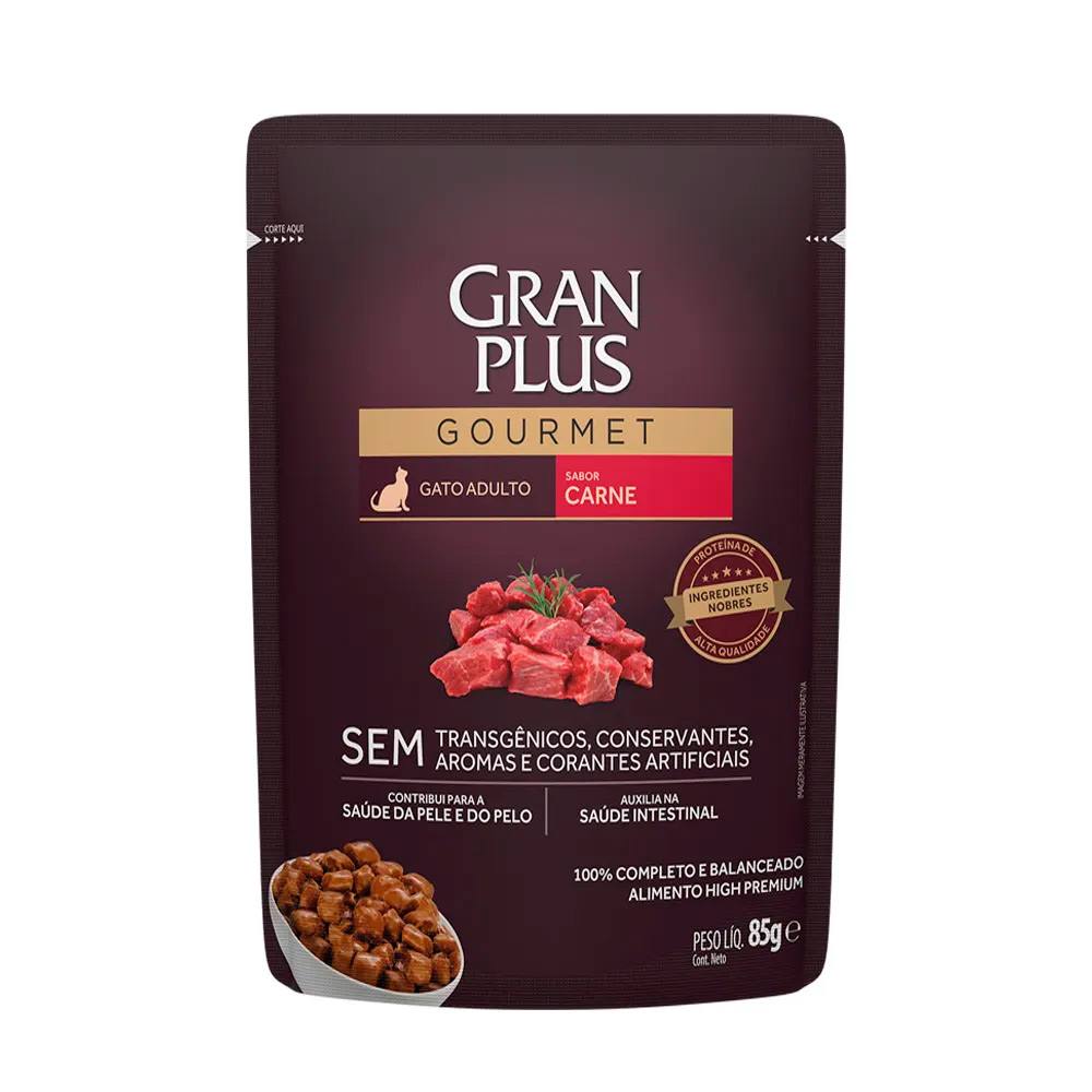 Ração Úmida Sachê GranPlus Gourmet Gatos Adultos Carne 85g