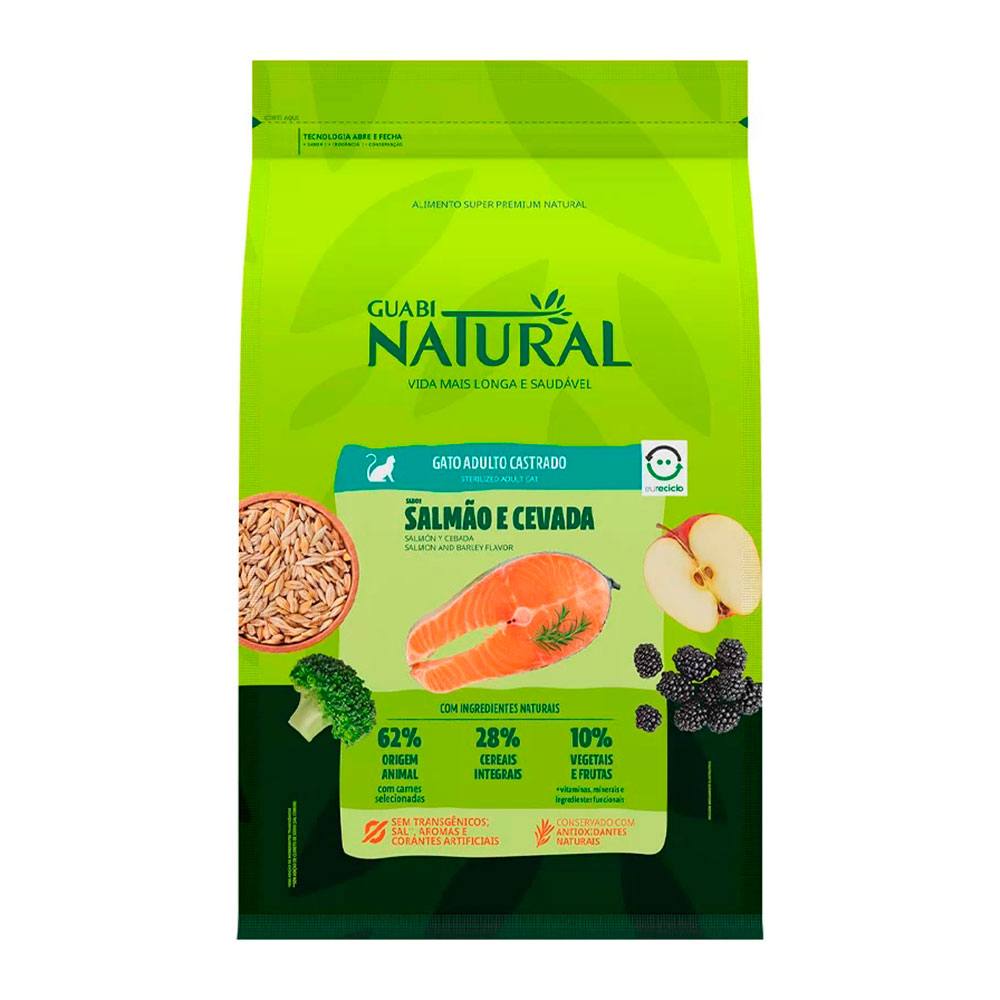 Ração Guabi Natural Para Gatos Adultos Castrados Sabor Salmão e Cevada 1,5kg