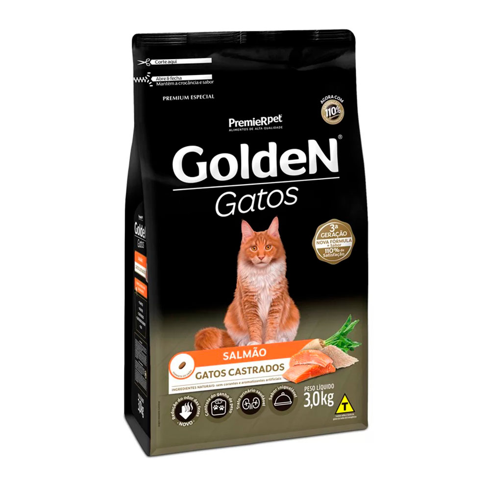 Ração Golden Gatos Adultos Castrados Salmão 3kg