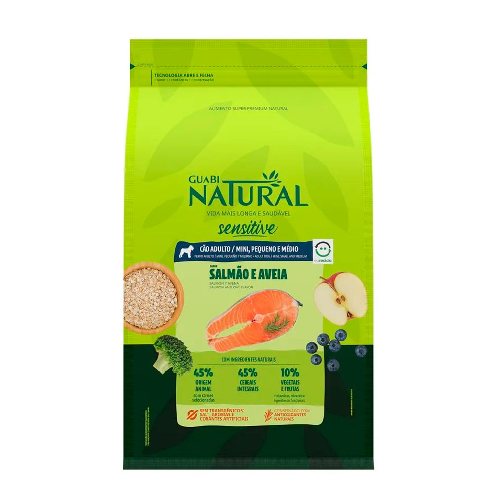 Ração Guabi Natural Sensitive Cães Adultos Porte Mini, Pequeno e Médio Sabor Salmão e Aveia 2,5kg