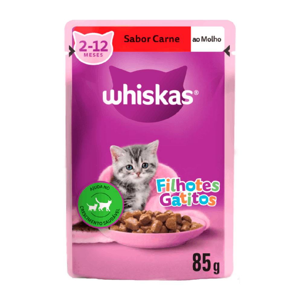 Ração Úmida Whiskas Sachê Gatos Filhotes Carne Ao Molho 85g
