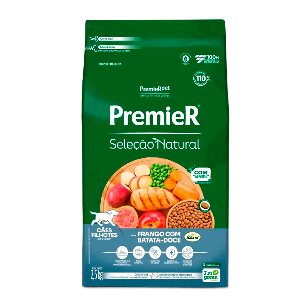 Ração Seleção Natural Premier Para Cães Filhotes Sabor Frango Com Batata Doce 2,5kg