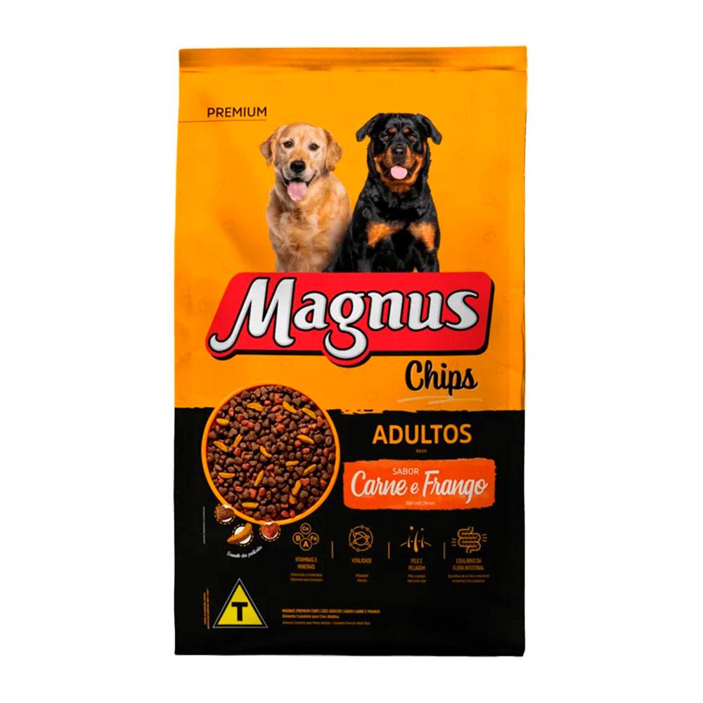 Ração Magnus Chips Para Cães Adultos Sabor Carne e Frango 15kg