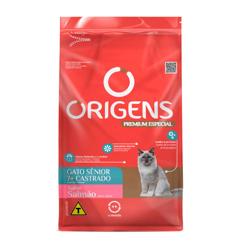 Ração Origens Para Gatos Castrados Sênior 7+ Sabor Salmão – 3kg