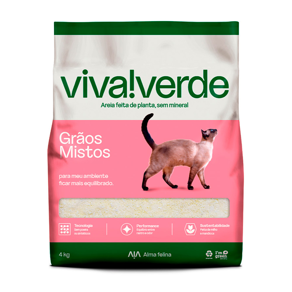 Areia Higiênica Para Gatos Biodegradável Viva Verde Grãos Mistos 4kg