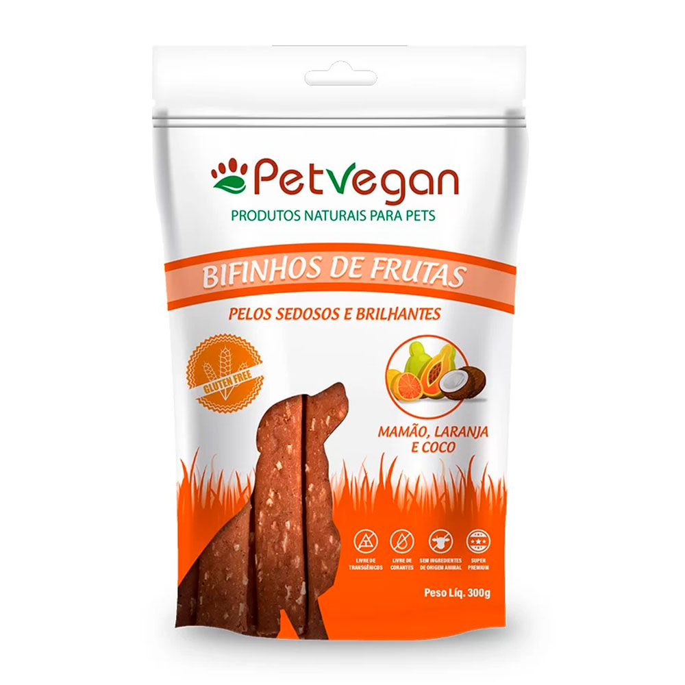 Bifinho PetVegan para Cães - Pelos Sedosos e Brilhantes Sabor Mamão, Laranja e Coco 300g