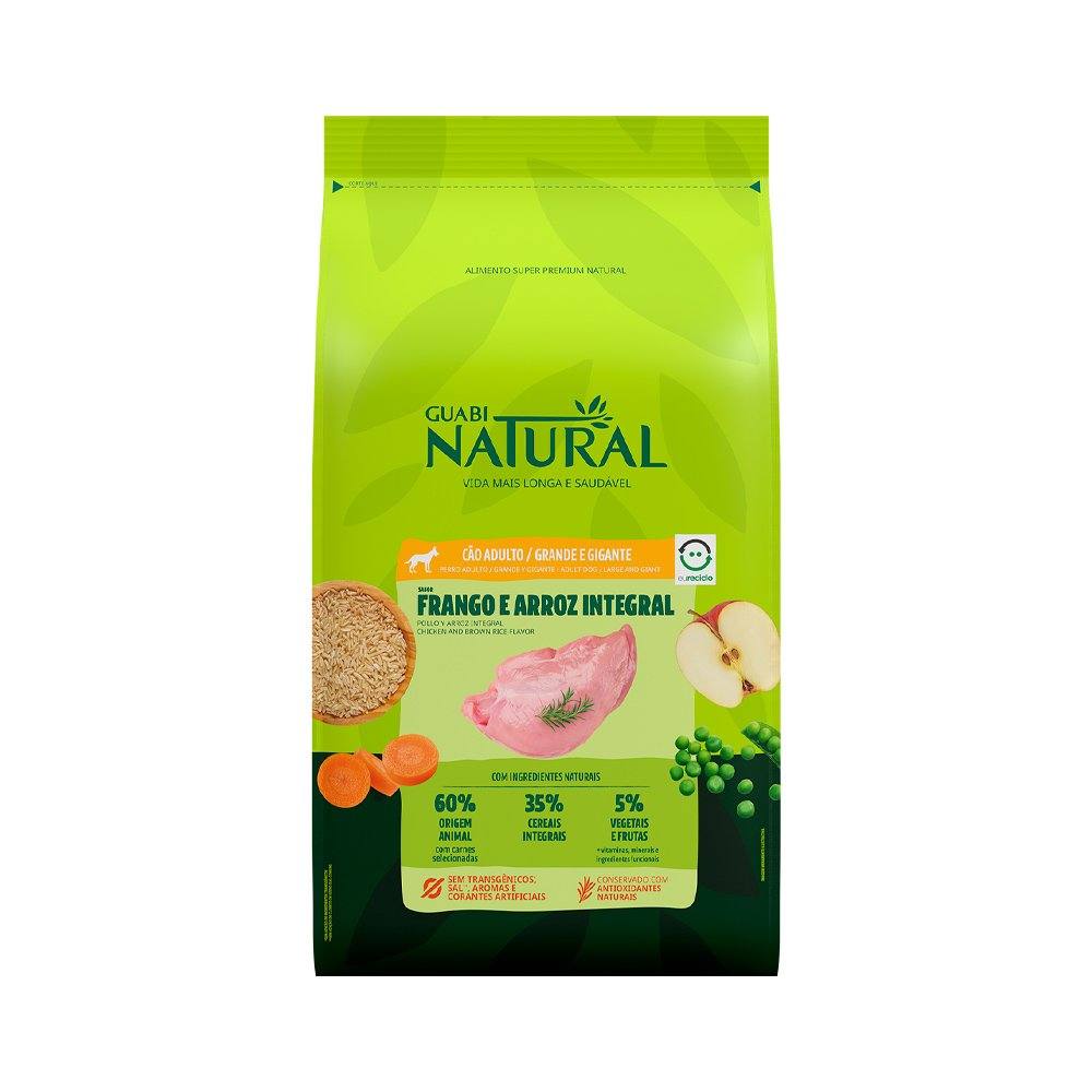 Ração Guabi Natural Cães Adultos Porte Grande e Gigante Frango e Arroz Integral 20kg