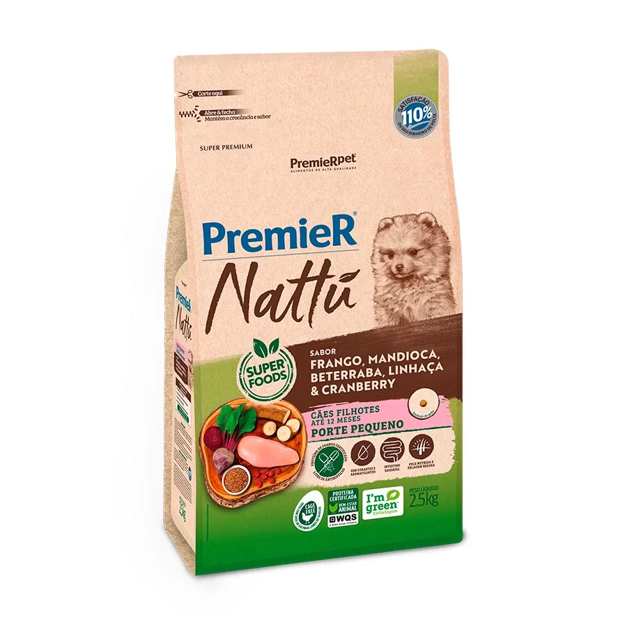 Ração Premier Nattu Cães Filhotes De Raças Pequenas Sabor Mandioca 2,5kg
