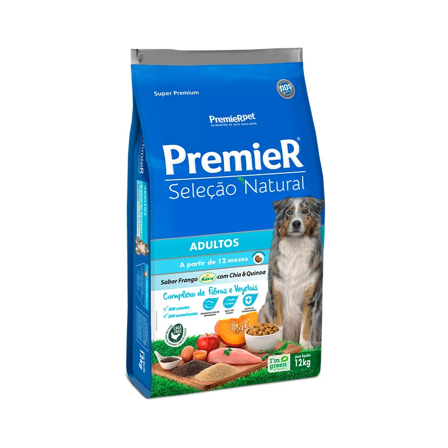 Ração Premier Seleção Natural Cães Adultos Frango, Chia e Quinoa 12kg