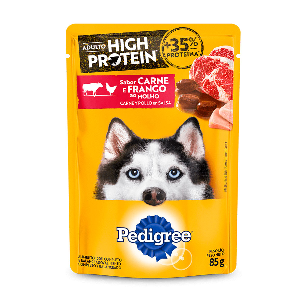 Ração Úmida Pedigree High Protein Sachê Cães Adultos Carne e Frango Ao Molho 85g