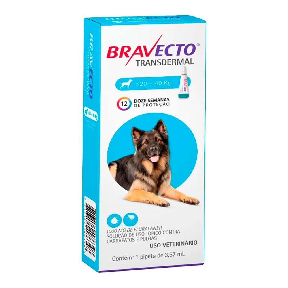 Bravecto Transdermal Antipulgas e Carrapatos MSD Para Cães 20 A 40kg
