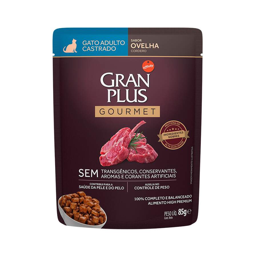 Ração Úmida Sachê GranPlus Gourmet Gatos Adultos Castrados Ovelha 85g