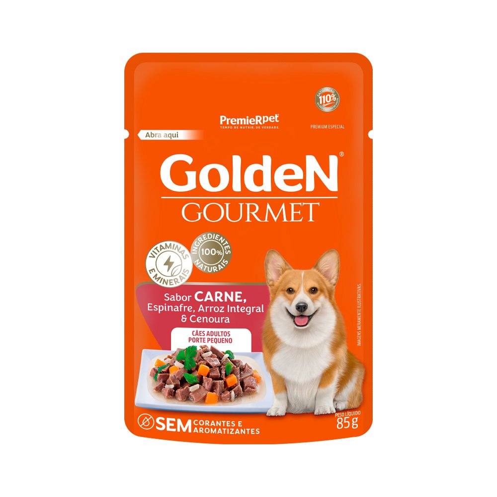 Ração Úmida Golden Gourmet Cães Adultos Pequeno Porte Carne 85g