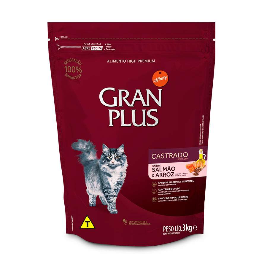 Ração GranPlus Gatos Adultos Castrados Salmão e Arroz - 3kg