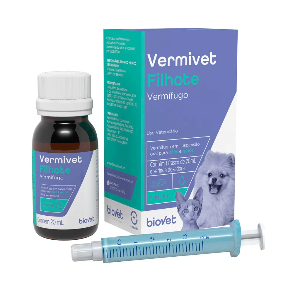 Vermífugo Vermivet Filhote Para Cães E Gatos Biovet 20mL