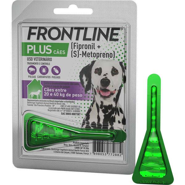 Frontline Plus Antipulgas e Carrapatos Para Cães 20 a 40kg