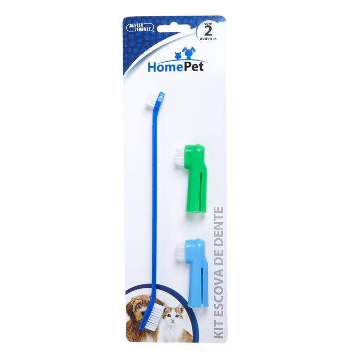 Kit Home Pet Escova De Dentes e 2 Dedeira Cores Sortidas