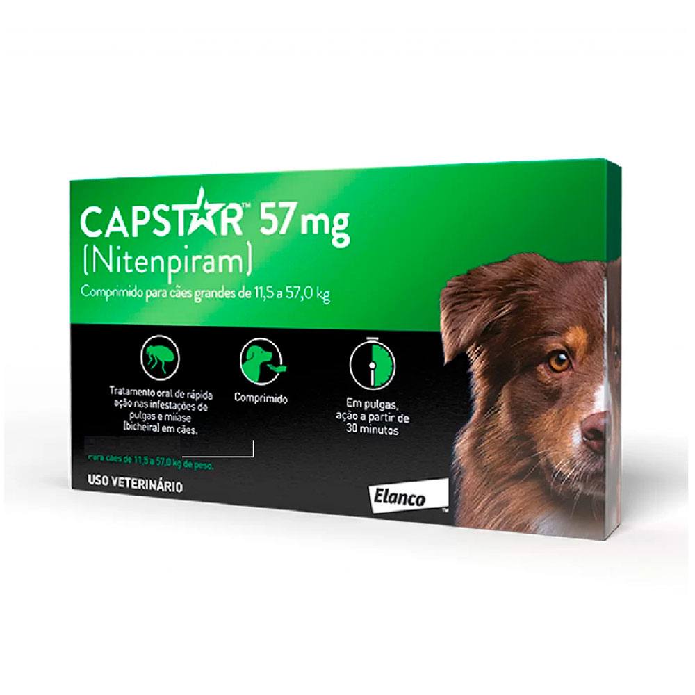Antipulgas Capstar 57mg para Cães de 11,4 Até 57kg 6 Comprimidos