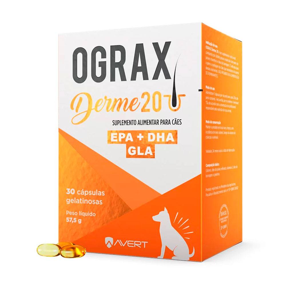 Suplemento Ograx Derme 20 Para Cães Avert 30 Cápsulas