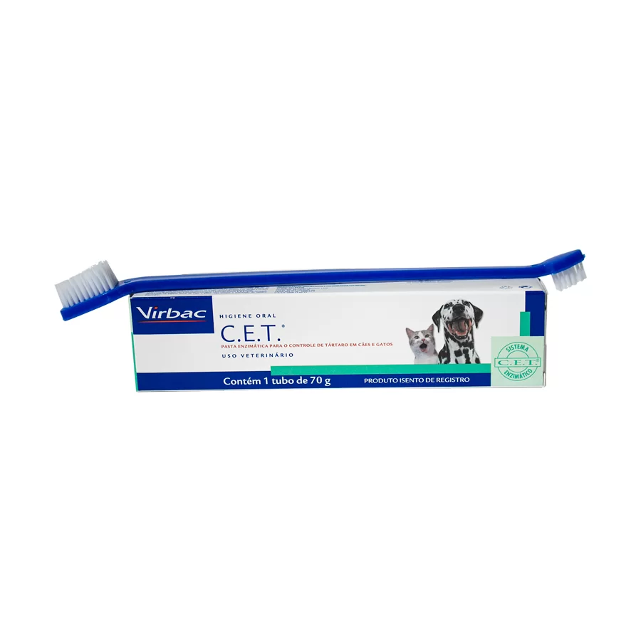Kit De Saúde Oral Virbac C.E.T Pasta E Escova Para Cães E Gatos 70g
