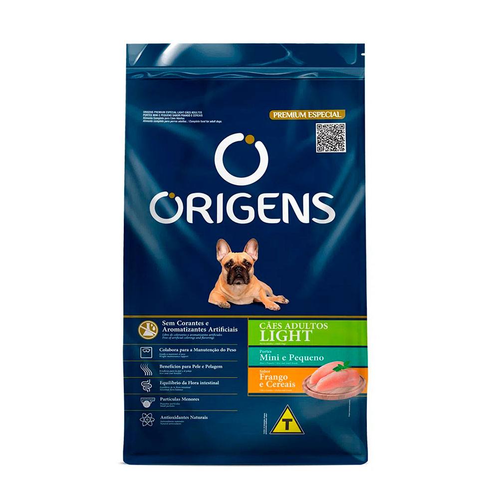 Ração Origens Cães Adultos Light Porte Mini e Pequeno Frango e Cereais - 10,1kg
