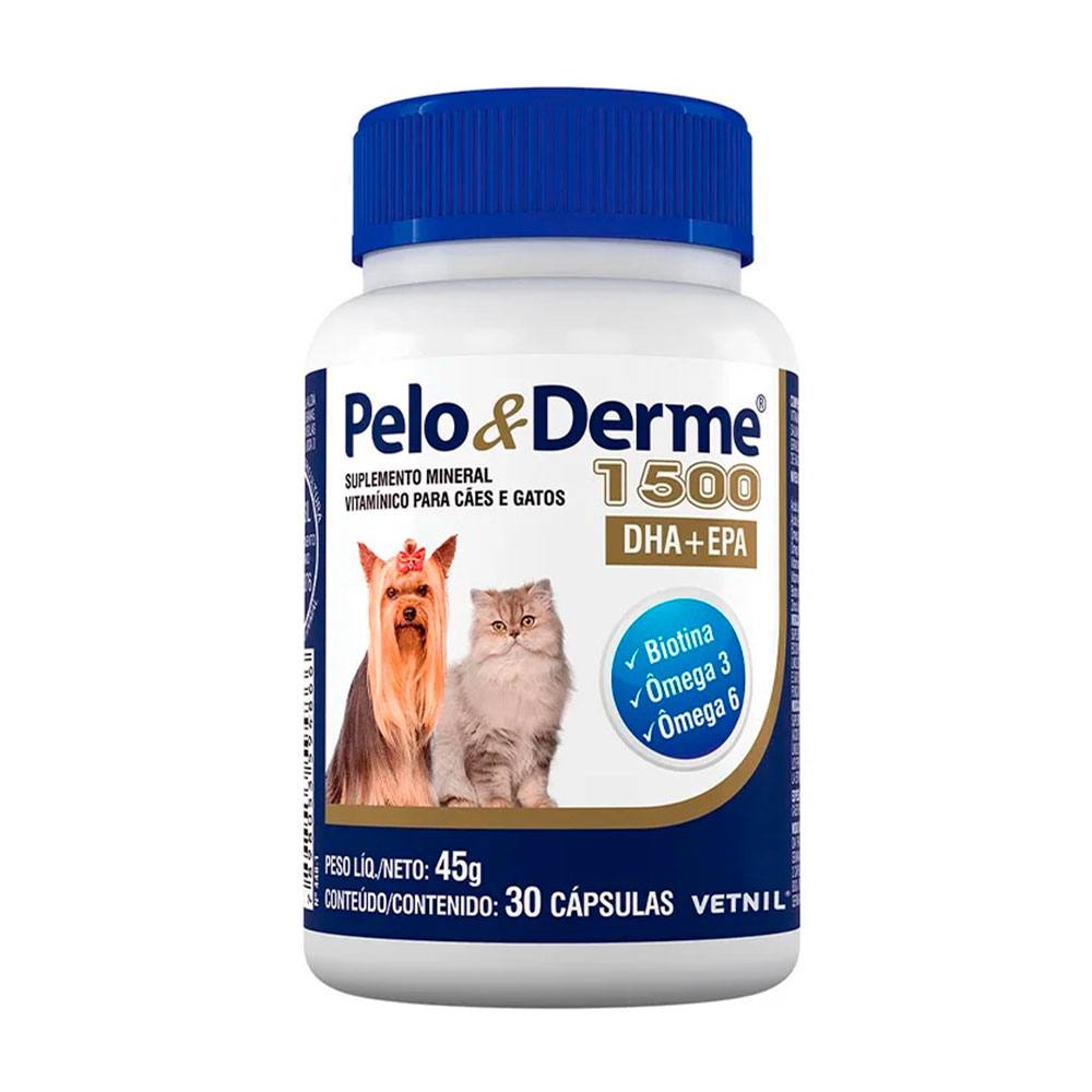 Suplemento Pelo & Derme 1500mg DHA+EPA Para Cães e Gatos Vetnil 30 Cápsulas