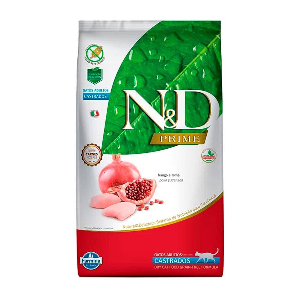 Ração Farmina N&D Prime Gatos Adultos Castrados Frango e Romã - 1,5kg