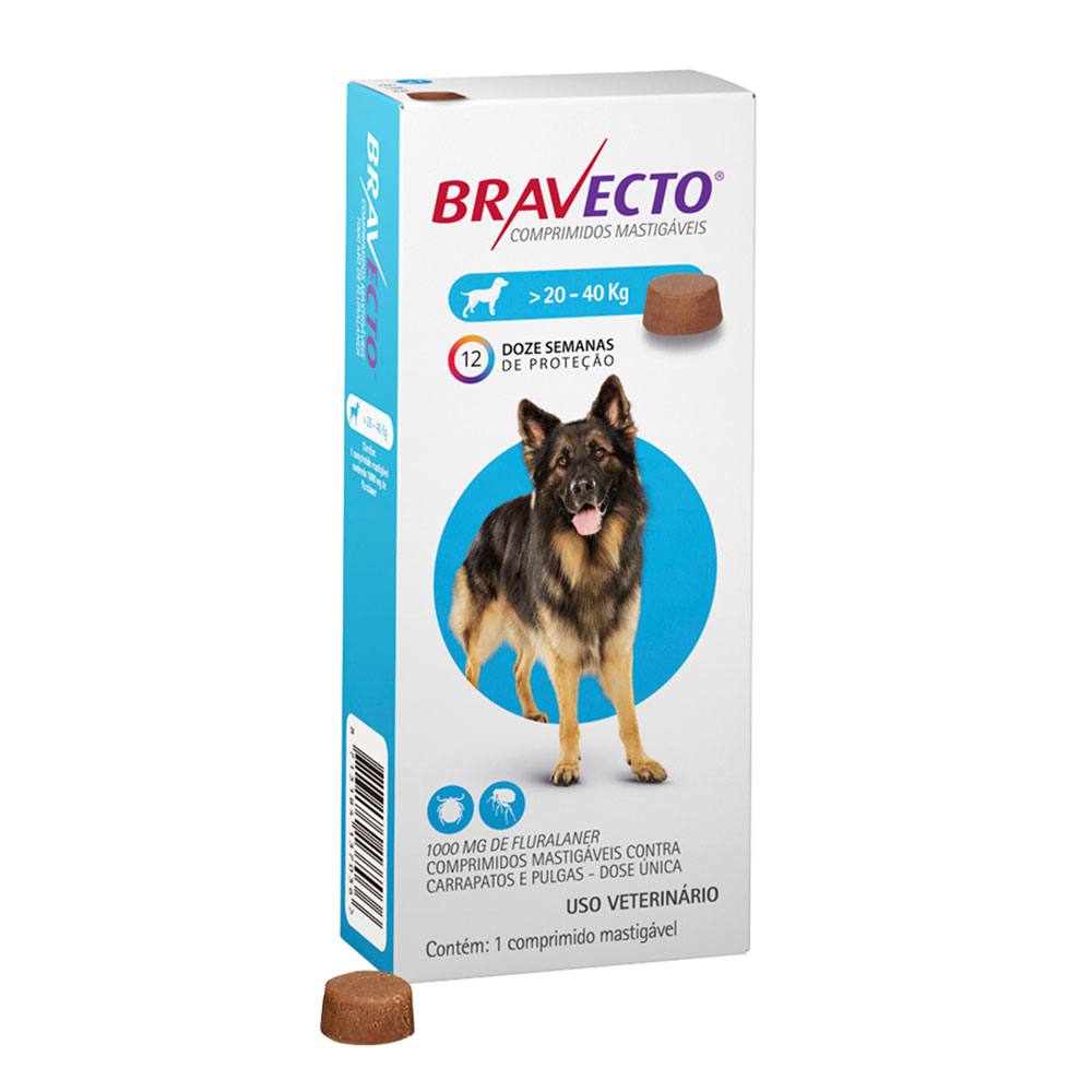 Bravecto Antipulgas E Carrapatos MSD Para Cães 20 Até 40Kg