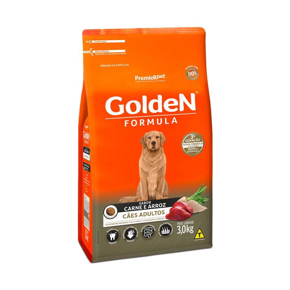 Ração Golden Fórmula Cães Adultos Carne e Arroz - 3kg