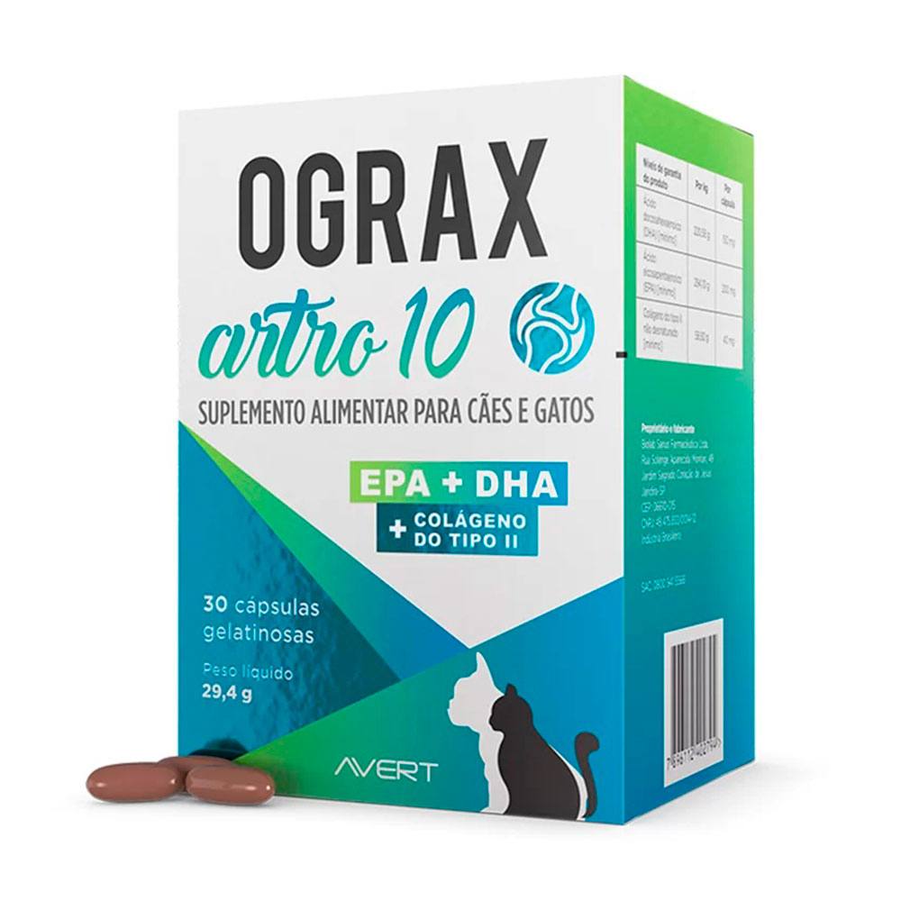 Suplemento Ograx Artro 10 Para Cães e Gatos Avert 30 Cápsulas