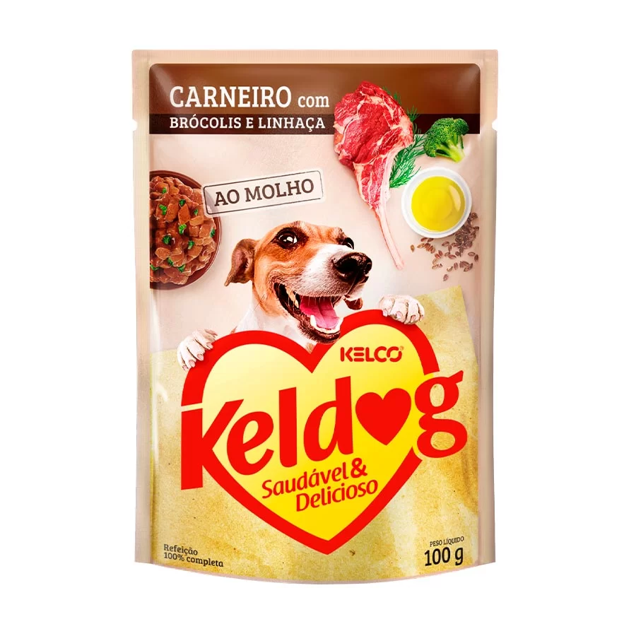 Ração Úmida Keldog Sachê Para Cães Carneiro, Brócolis e Linhaça 100g