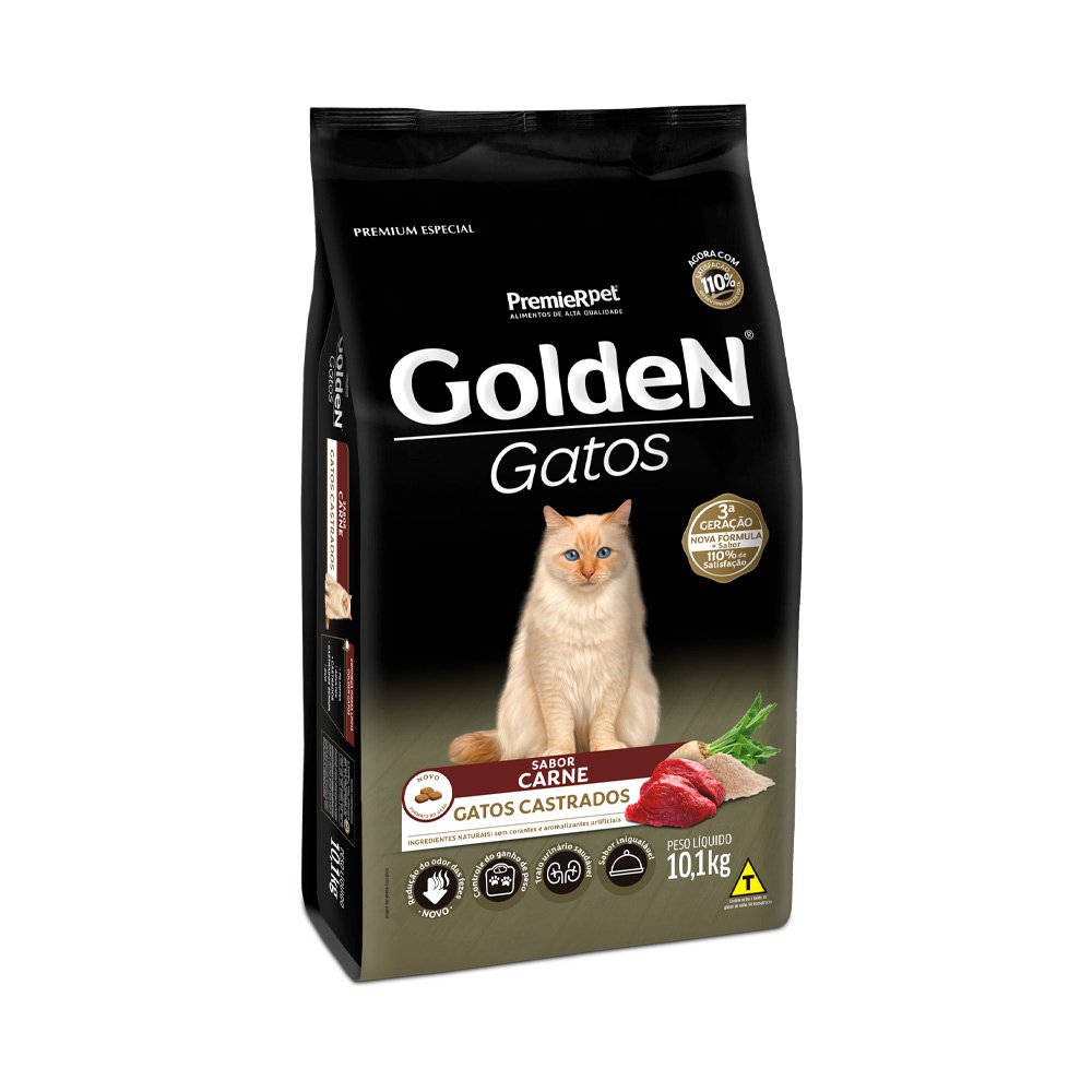 Ração Golden Gatos Adultos Castrados Carne – 10,1kg