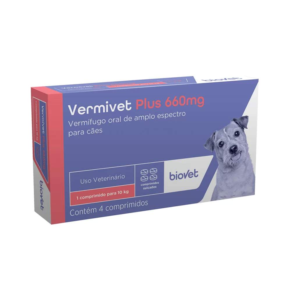 Vermífugo Vermivet Plus 660mg Para Cães Biovet 4 Comprimidos