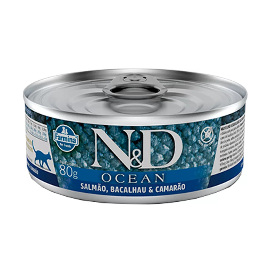 Raçõa Úmida N&D Feline Ocean - Salmão, Bacalhau e Camarão 80g