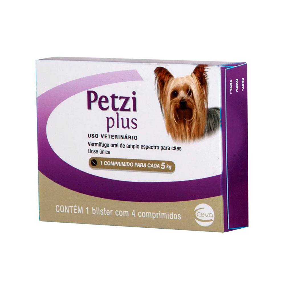 Vermífugo Petzi Plus 350mg Para Cães Ceva 4 Comprimidos
