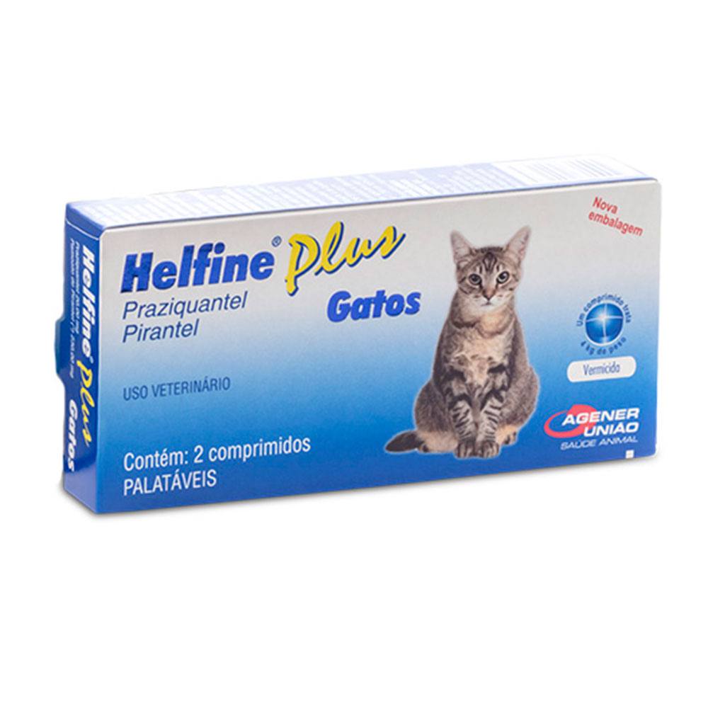 Vermífugo Helfine Plus Para Gatos Agener União Com 2 Comprimidos