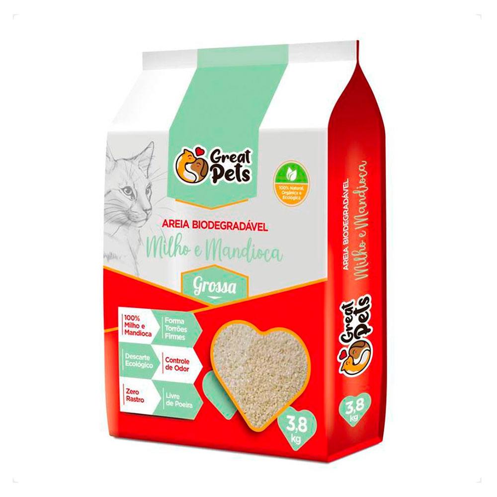 Areia Higiênica Biodegradável Para Gatos Great Pets Grossa 3,8kg