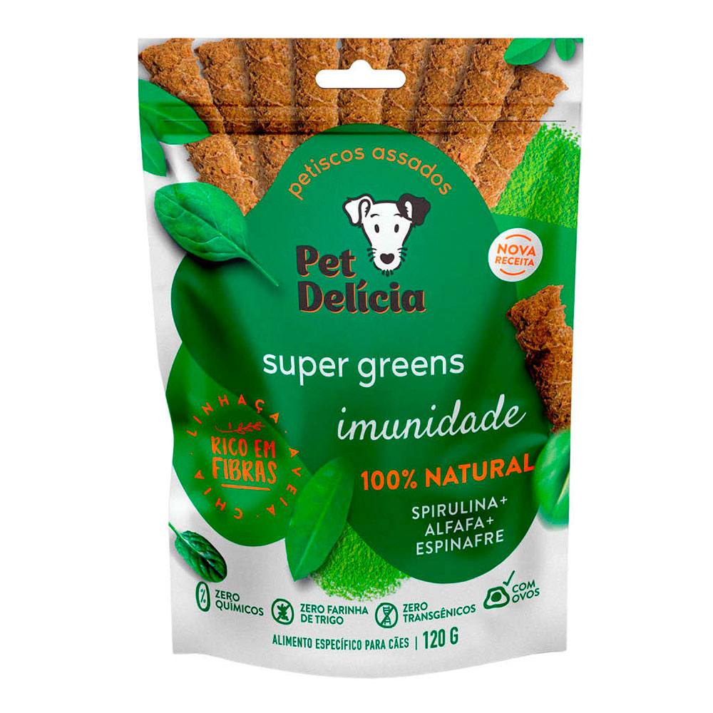 Petisco Natural para Cães Adultos Pet Delícia - Super Greens Imunidade Alfafa, Espirulina e Espinafre 120g