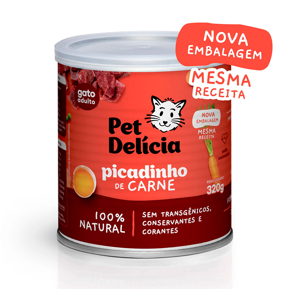 Ração Úmida Para Gatos Adultos Pet Delícia Picadinho de Carne 320g