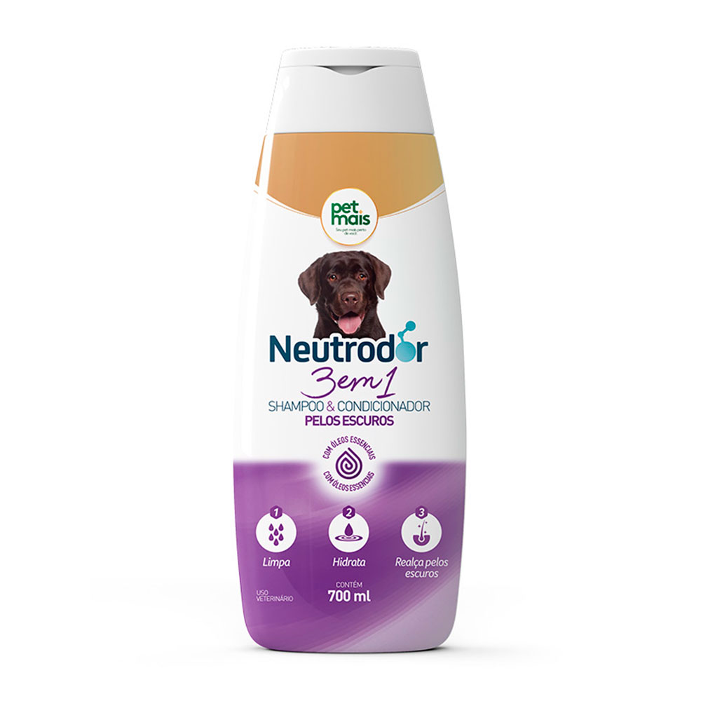 Shampoo e Condicionador 3 em 1 Petmais Neutrodor para Cães - Pelos Escuros 700ml