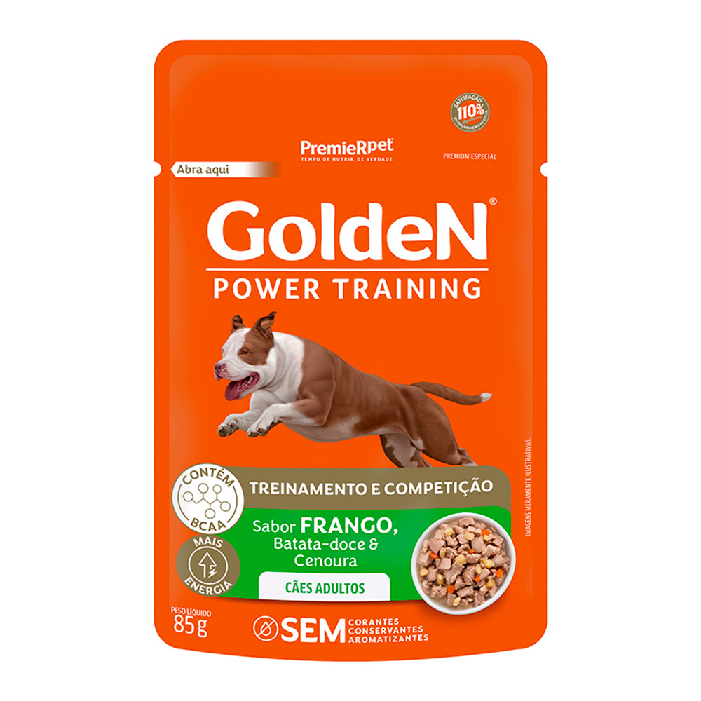 Ração Úmida Golden Power Training Cães Adultos Frango, Batata Doce e Cenoura 85g
