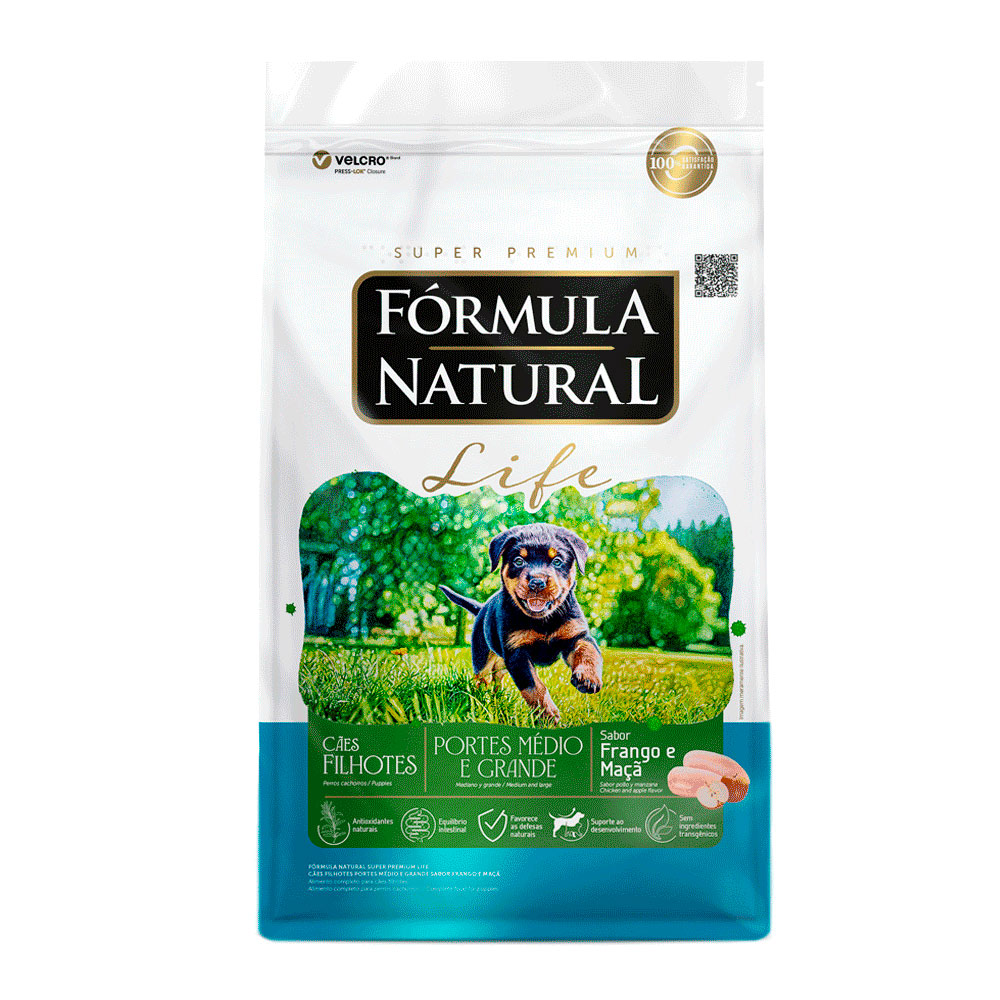 Ração Fórmula Natural Life Cães Filhotes Porte Médio e Grande Frango e Maçã 2,5kg