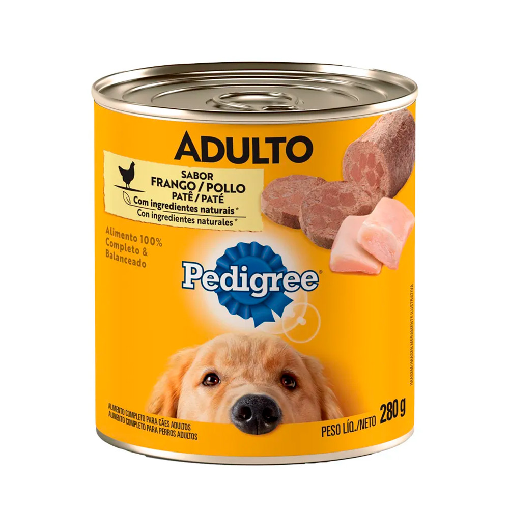 Ração Úmida Pedigree Lata Cães Adultos Patê de Frango 280g