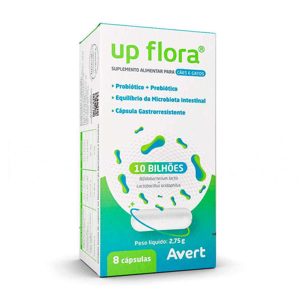 Suplemento Up Flora Para Cães e Gatos Avert 8 Cápsulas